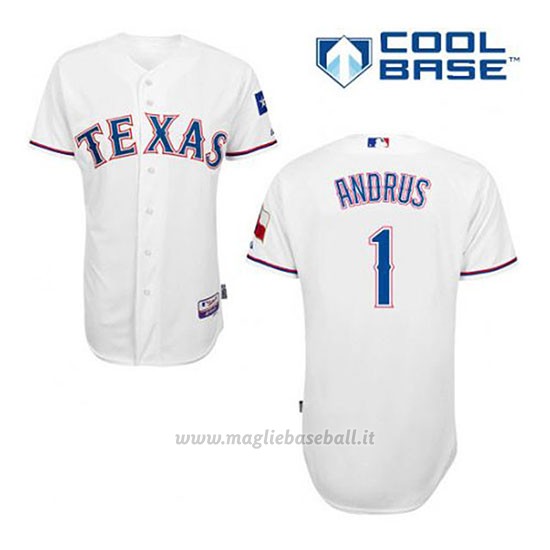 Maglia Baseball Uomo Texas Rangers Elvis Andrus 1 Bianco 1ªCool Base